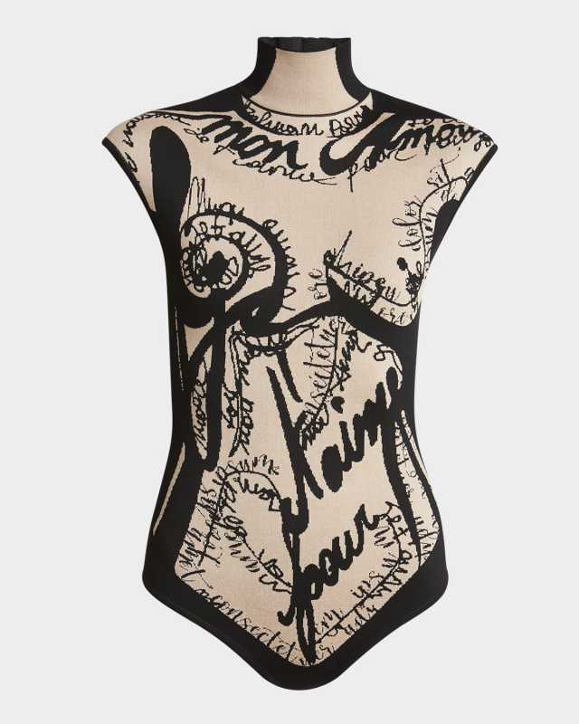 Body Script Trompe L'oeil Knit Cap-Sleeve Bodysuit